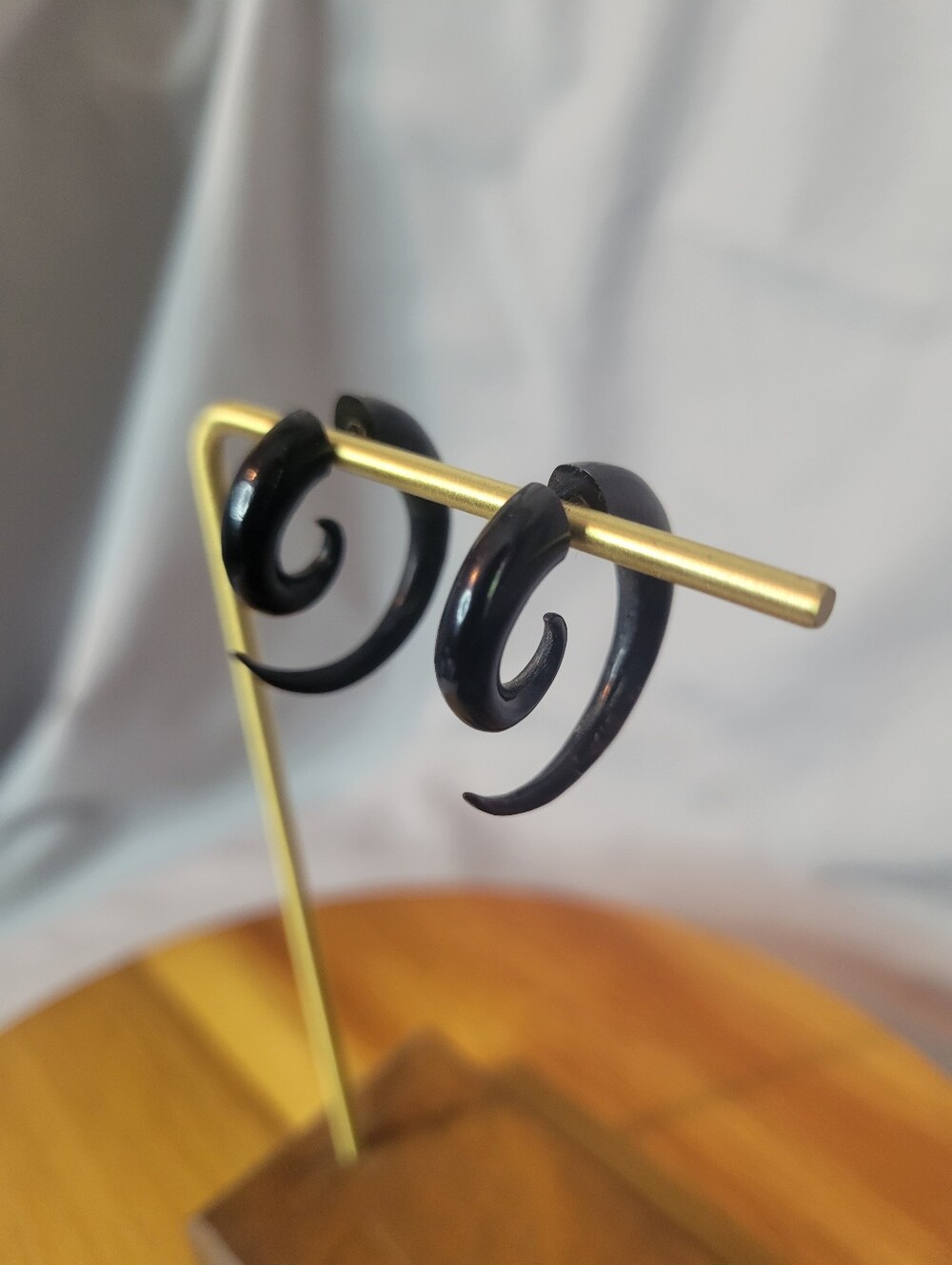 Black Horn Spiral Faux Gauge Earrings